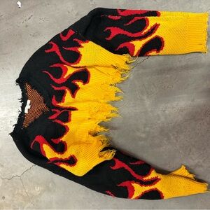 Dolls Kill Black and Yellow Flame Jacket
